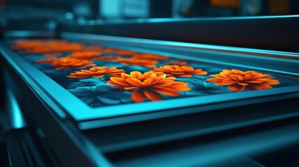 Poster - Vibrant Orange Flowers on Elegant Background with Modern Display