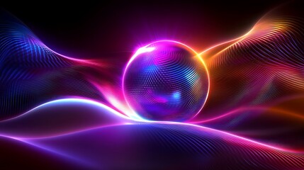 Wall Mural - glowing orb, energy waves, dark space, abstract art