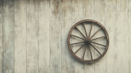 Wall Mural - Rustic wooden wagon wheel on weathered wall