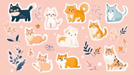  Adorable collection of cute cat stickers, perfect for decorating planners or laptops.