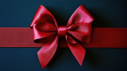 Canvas Print - A bright red bow sits on a calm blue background, perfect for highlighting or decorating