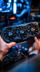 Poster - Technician installing new graphics card in gaming computer