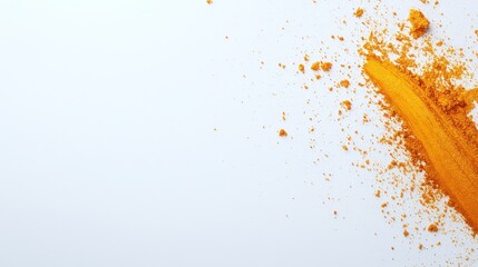Poster - A close-up of a golden paintbrush stroke showcases a rich, metallic shimmer against a clean white background, ideal for inspiring creative work and designs