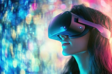 Poster - A person wearing a VR headset in a modern setting