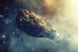 © juliars - Large asteroid is traveling through outer space with a nebula in the background