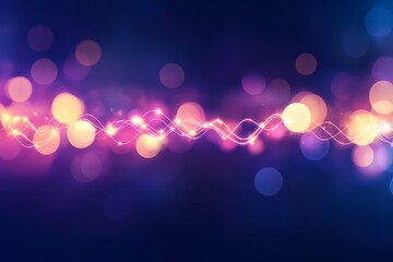 Aufkleber - Abstract pink and blue neon wave lines intertwine amid blurred bokeh lights, illustrating a digital wallpaper effect with ample copy space for branding