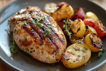 Wall Mural - Grilled chicken breast with roasted vegetables