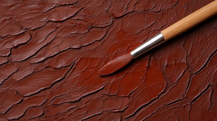 Brown Paint Texture with Brush: A close-up shot of a richly textured brown paint surface, with a paintbrush resting delicately on top. The image evokes a sense of artistic creation and texture. 