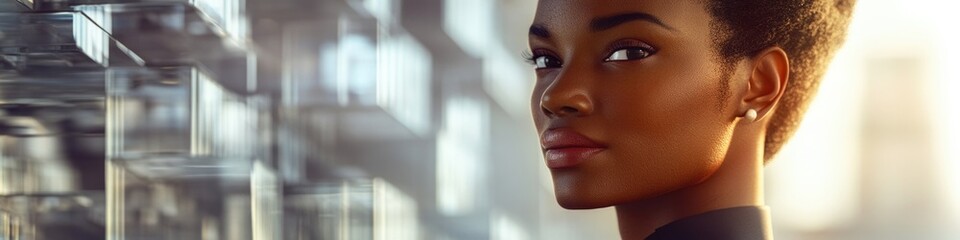 Wall Mural - A close-up of a woman's face looking out a window, possibly contemplating something