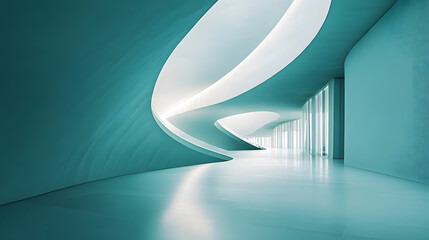 Wall Mural - Turquoise lines and curves overlapping in a minimalist design to create a sleek visual element.