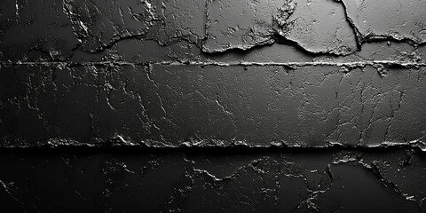 Poster - Textured black wall with cracks and uneven surface revealing artistic details in an urban environment