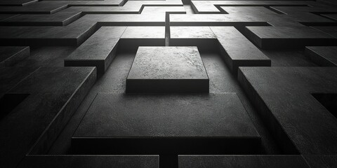 Poster - Abstract black geometric pattern with raised square elements creates a modern visual depth