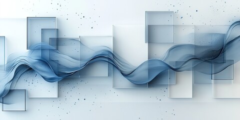 Poster - Abstract design featuring flowing waves and geometric shapes in soothing blue tones on a light background