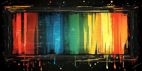 Poster - Colorful abstract artwork with vibrant vertical stripes on a dark background