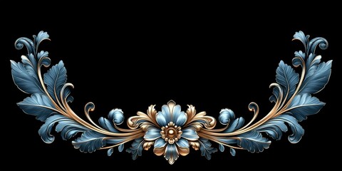 Poster - Intricate floral decorative design with blue and gold accents for elegant backgrounds
