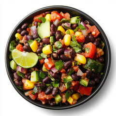 Wall Mural - Bowl of Southwest Black Bean Salad, Salad Bowl Style, top view, stock photo, isolated on white, food photography