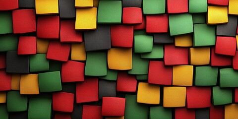 Poster - Colorful abstract arrangement of textured squares creating a vibrant pattern in red, green, yellow, and black tones