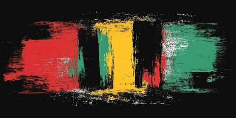 Poster - Colorful abstract art featuring bold brush strokes in red, yellow, green, and black on a dark background