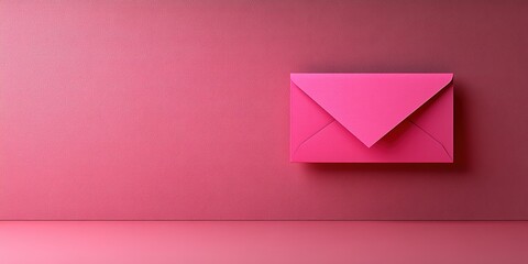 Poster - Bright pink envelope resting against a solid pink background in a minimalist setup for creative projects and designs