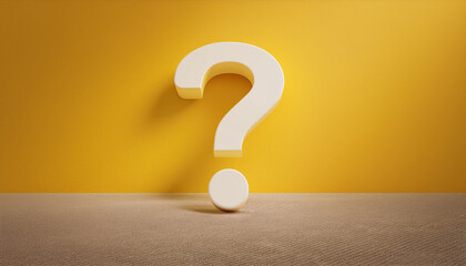 Fototapete - Question mark on yellow background. 3D rendering. FAQ and QA. Problem solution.