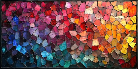 Poster - Vibrant mosaic artwork displaying a blend of colors from purple to orange in a stunning visual pattern