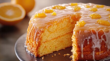 Wall Mural - A slice is removed from a freshly baked cake