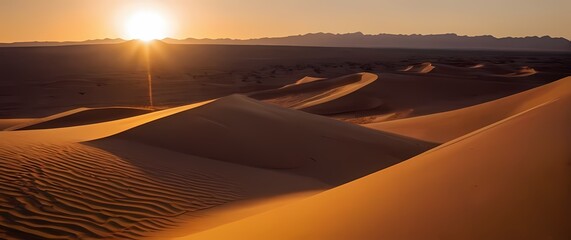 Fototapete - Captivating desert sunsets casting shadows over rolling dunes inviting adventure