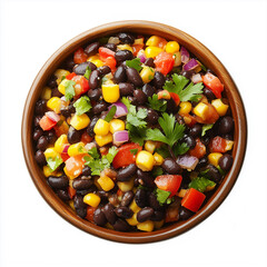 Wall Mural - Bowl of Southwest Black Bean Salad, Salad Bowl Style, top view, stock photo, isolated on white, food setting