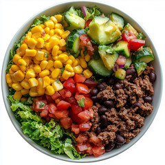 Wall Mural - Bowl of Taco Salad, Salad Bowl Style, top view, stock photo, isolated on white, food setting