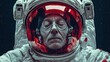 © Aleksandar - A close-up of an astronaut's face behind a reflective helmet visor, capturing a profound moment of introspection amidst the vastness of outer space and human exploration.