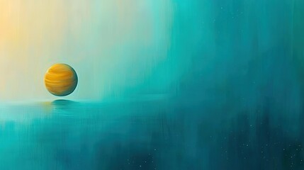 Wall Mural -  Yellow-blue ball floats on blue water, blue sky in back