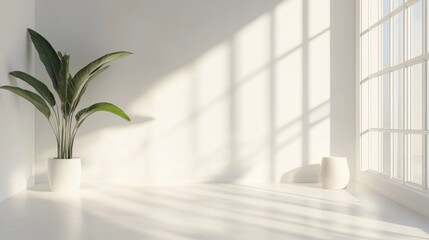 Poster - Minimalistic white background with geometric light effects