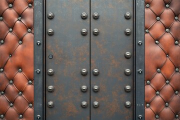 Poster - Close-up shot of a metal door with visible rivets, suitable for industrial or construction settings
