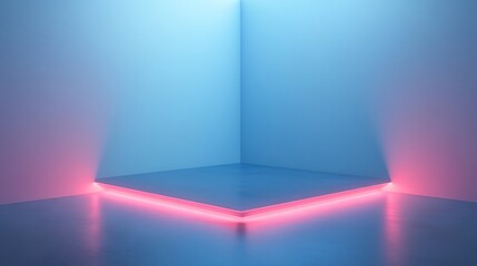 Poster - Neon corner platform, blue room, product display