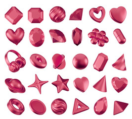 Poster - Decoration geometry set pink element for design pack isolated background 3d rendering	