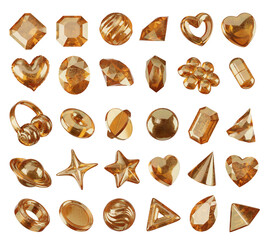 Fototapete - Gold crystal object geometry shape set isolated background 3d rendering	
