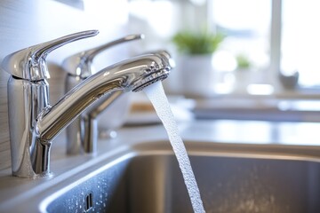 Wall Mural - A kitchen sink with a faucet running out of it, great for illustrations or designs about water flow, plumbing, or household appliances