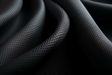 Poster - Luxurious black perforated fabric draped in elegant waves, creating a play of light and shadow that emphasizes texture and depth
