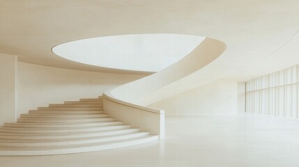 Wall Mural - Modern spiral staircase in minimalist building, sunlight through window