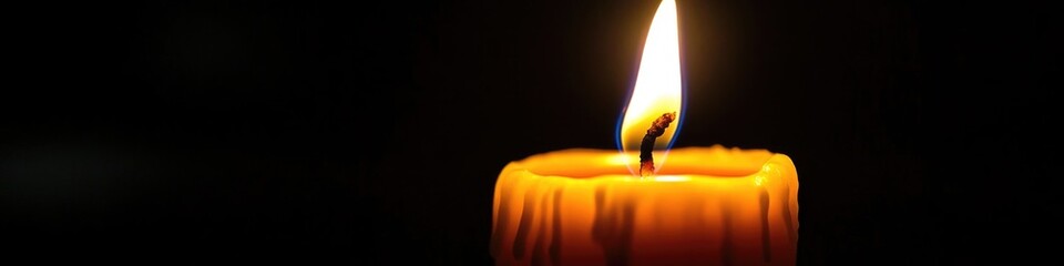 Wall Mural - a solitary lit candle illuminates a dark space