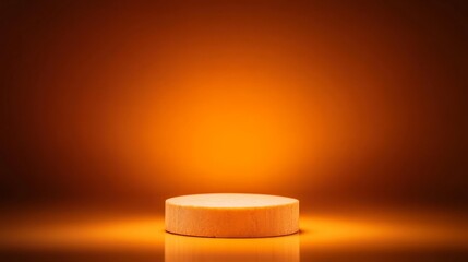 Poster - A solitary cylindrical podium stands illuminated with dramatic lighting, surrounded by deep shadows, highlighting its artistic simplicity and providing ample copy space