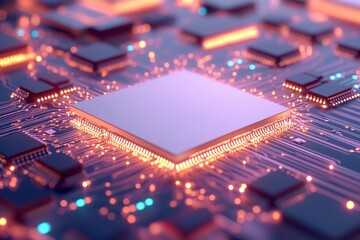 Aufkleber - Close-up of a circuit board displaying intricate details, showcasing interconnected components with a glowing blue grid, perfect for technology-oriented designs