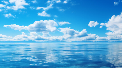 Wall Mural - blue sky over calm sea. blue sea and sunny sky on horizon over calm water