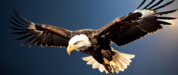 Wall Mural - Stunning close up of a majestic bald eagle in mid flight wings outstretched