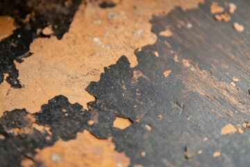 Poster - A close view of a peeling antique fresco displays the intricate textures and layers of aged paint, illuminated in warm light and framed with empty space on the right