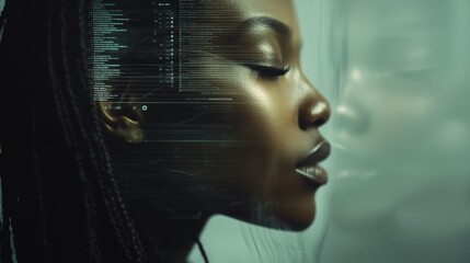 Poster - an artist woman collaborates with an ai art assistant to produce an image
