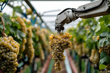 Poster - agricultural robot assistant harvesting grapes to analyze grape growth