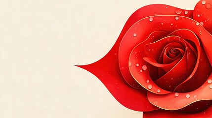 Wall Mural -   A close-up of a red rose with water droplets on its petals against a white background