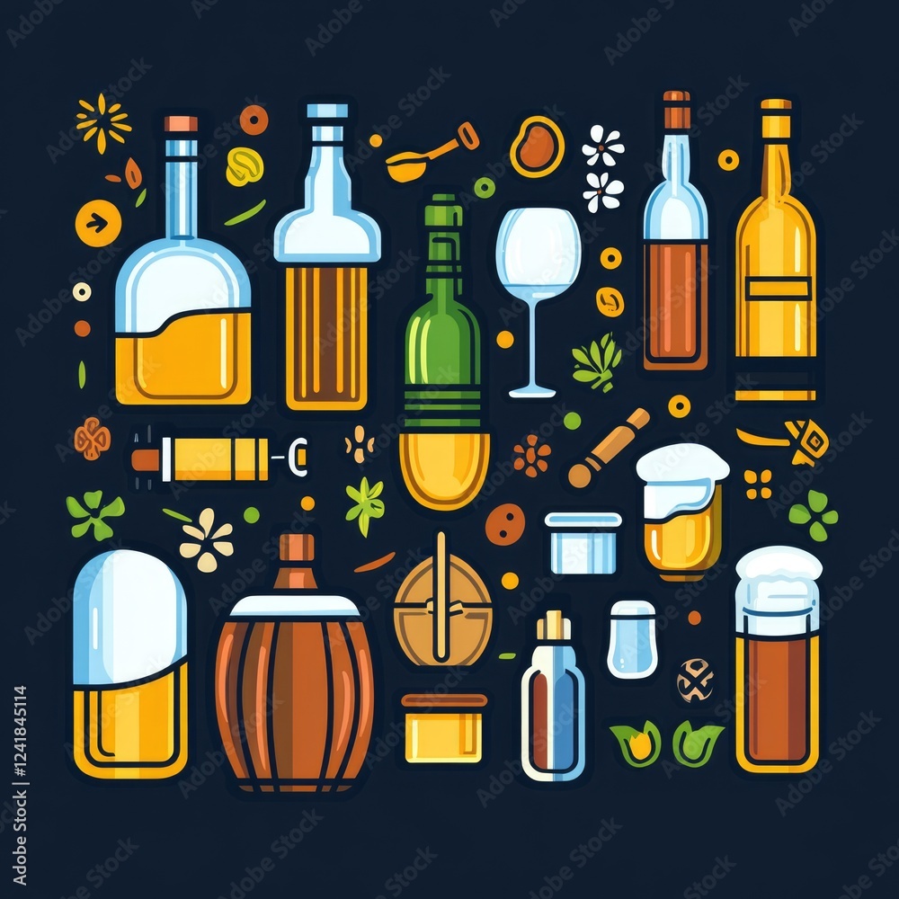 Stylized Beer Components. Icon Representation of Essential Ingredients ...