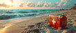 © Oksana - Red first aid kit with white cross sits on beach sand near the ocean at sunset. Concept of safety and emergency readiness. For travel safety theme.